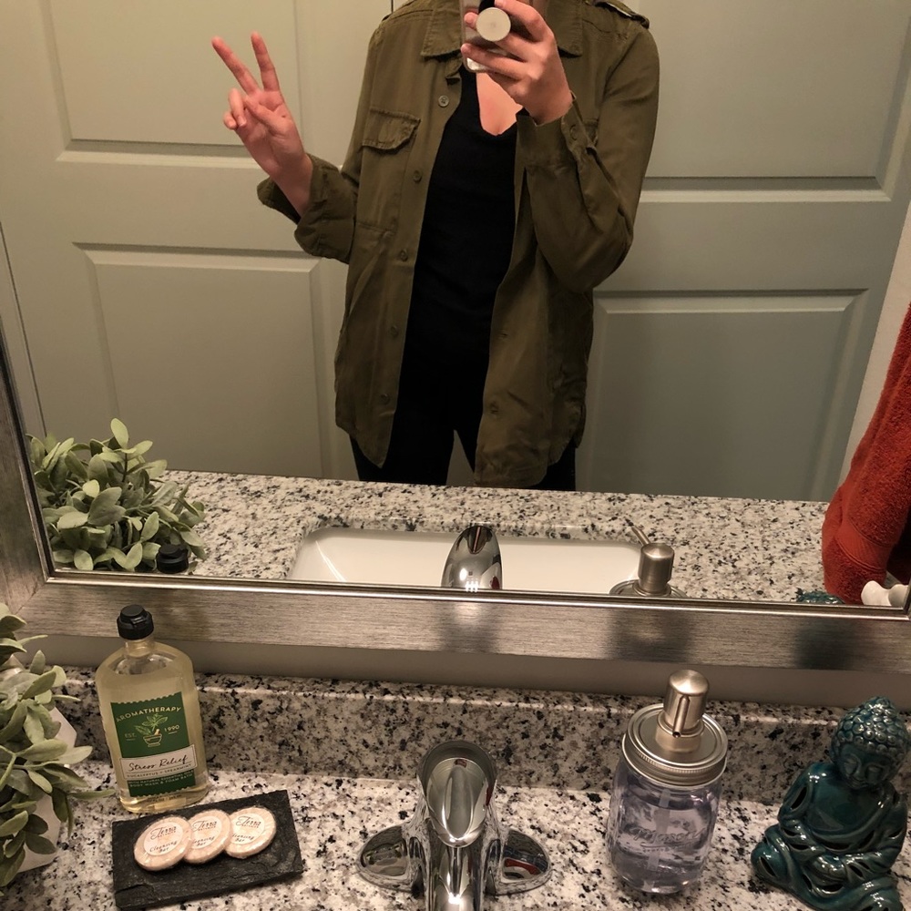 Forever 21 Olive Green Utility Jacket with White Graphic Text - Picture 8 of 8